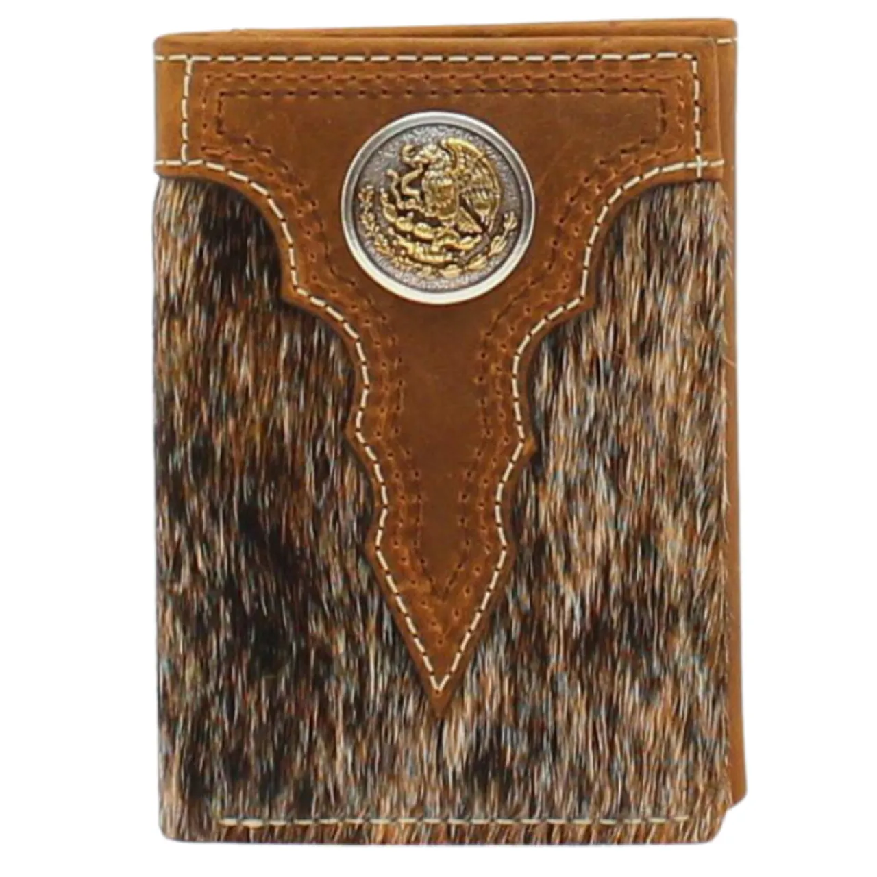Ariat Brown Calf Hair Mexican Eagle Trifold Wallet A3548902