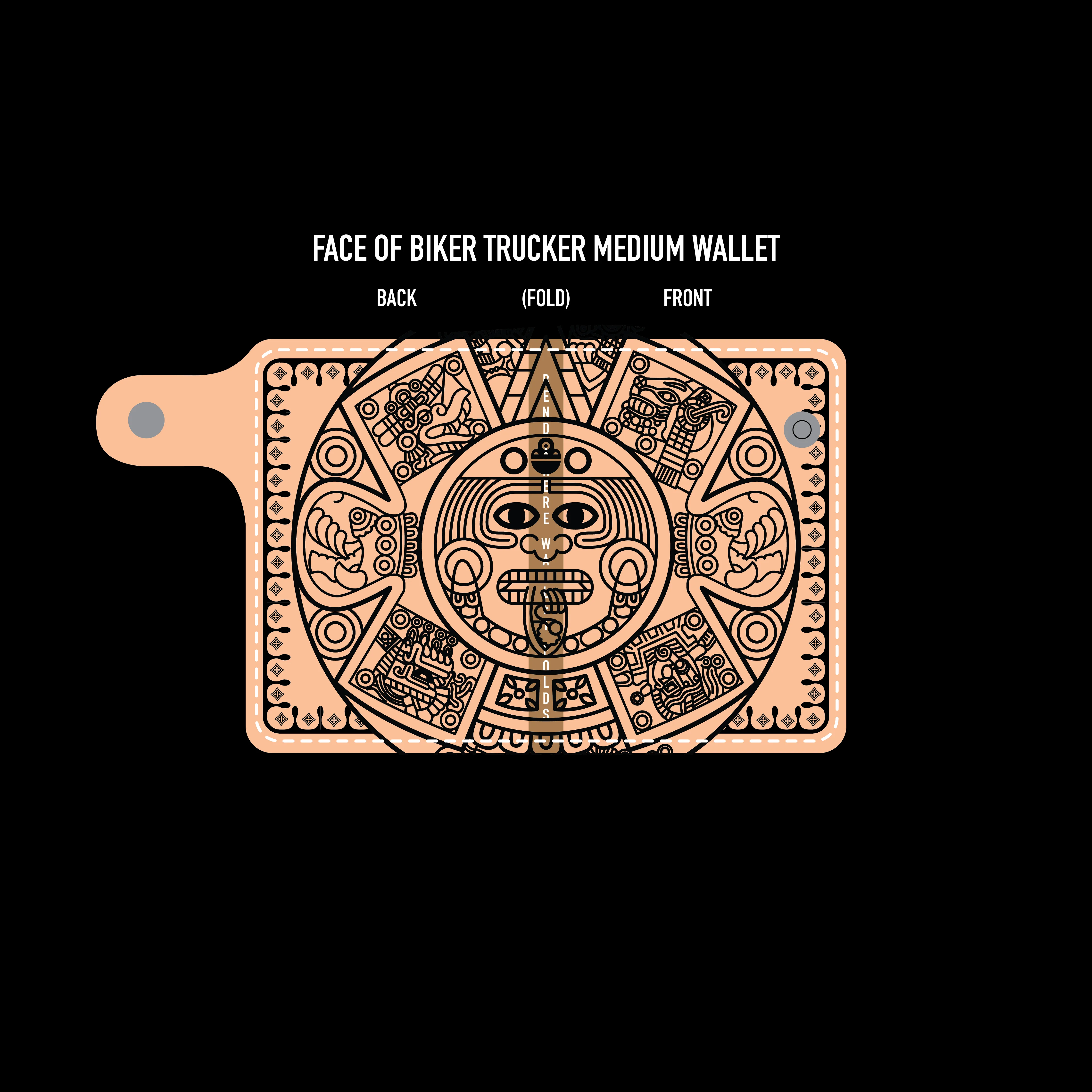 Aztec Calendar Biker/Trucker Medium Wallet Mock Up