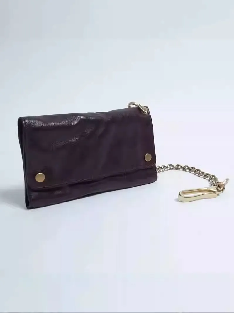 Black Wallet On Chain Leather Trifold Wallet on A Chain Trifold Leather Wallets for Men Biker Chain Wallets
