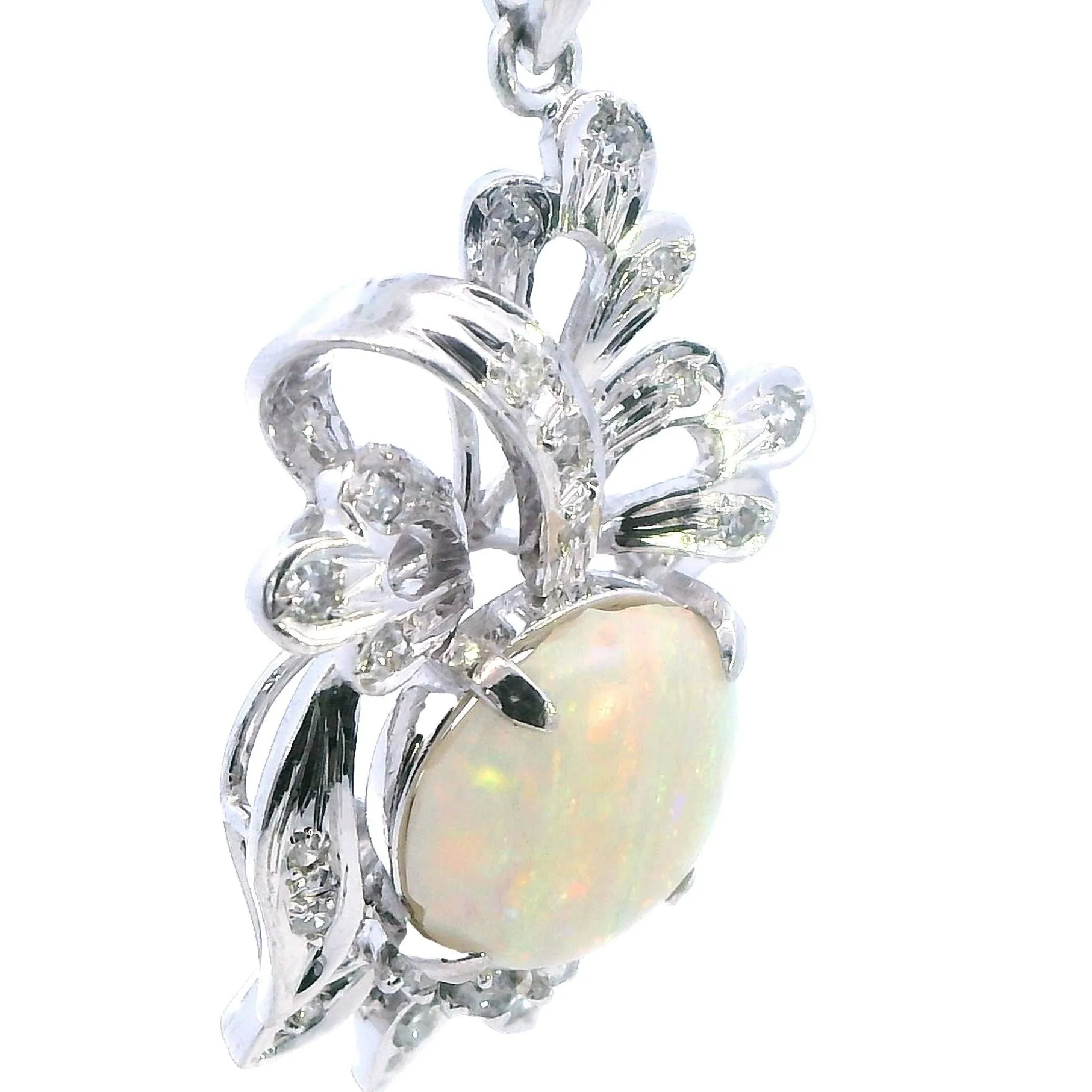 Exquisite 18ct White Gold Opal and Diamond Pendant - Certified