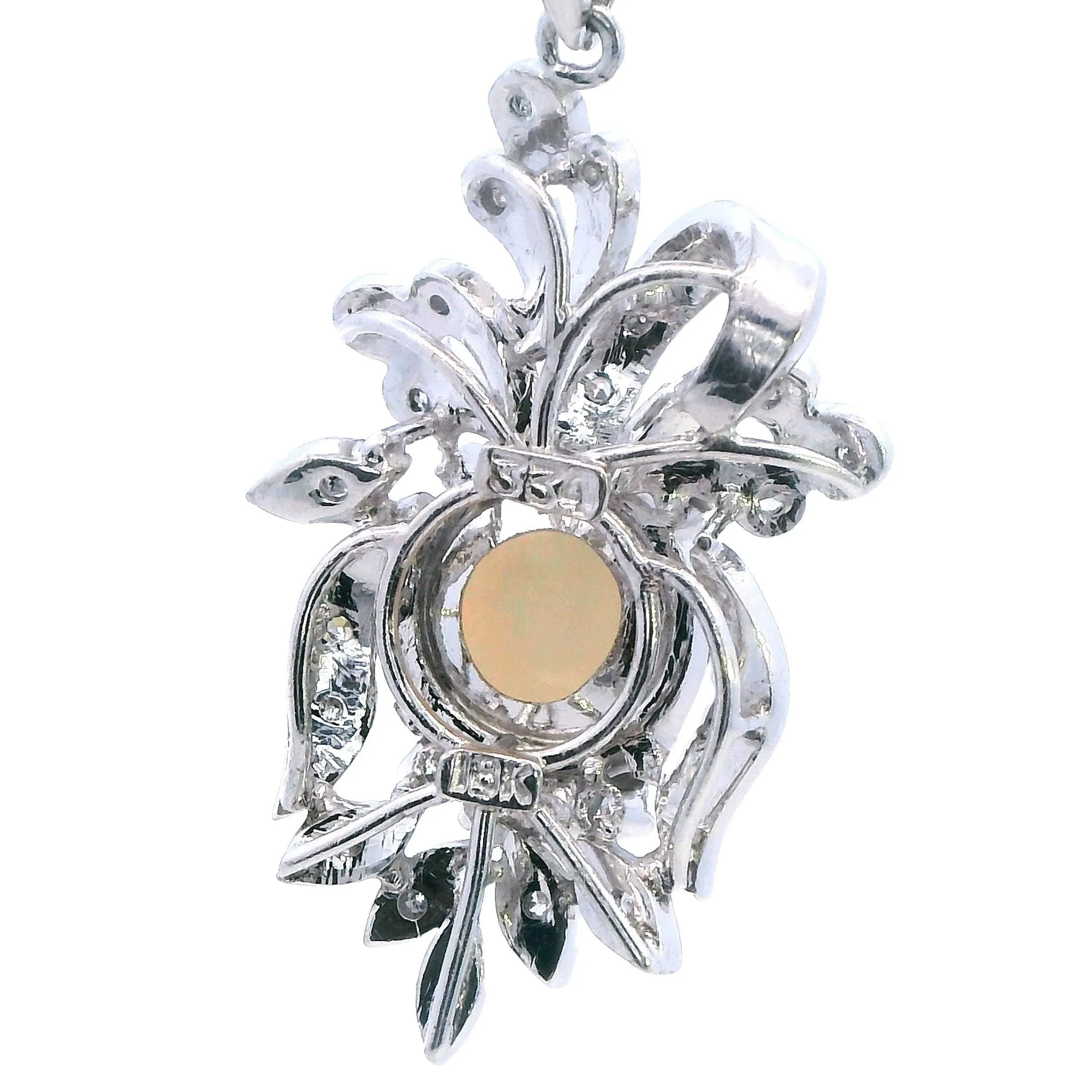 Exquisite 18ct White Gold Opal and Diamond Pendant - Certified