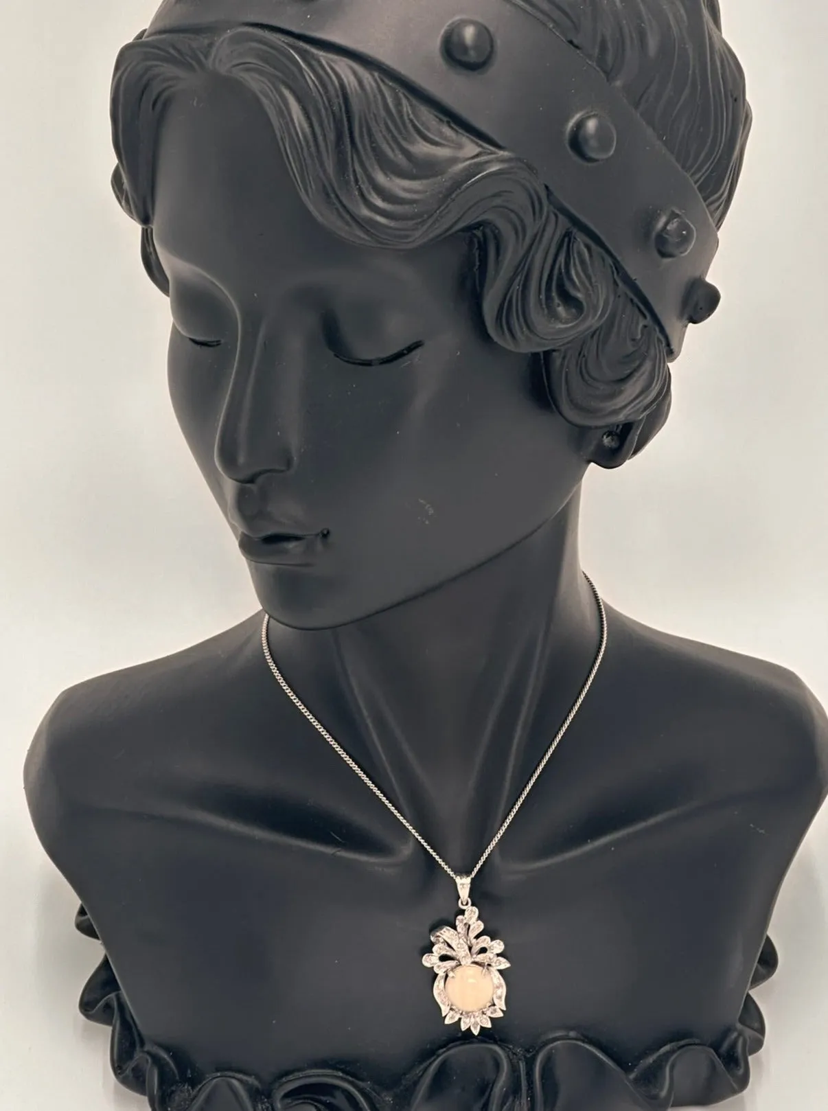 Exquisite 18ct White Gold Opal and Diamond Pendant - Certified
