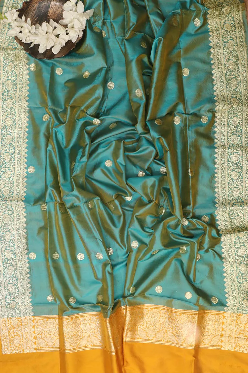 Exquisite Blue Handloom Banarasi Pure Katan Silk Dupatta