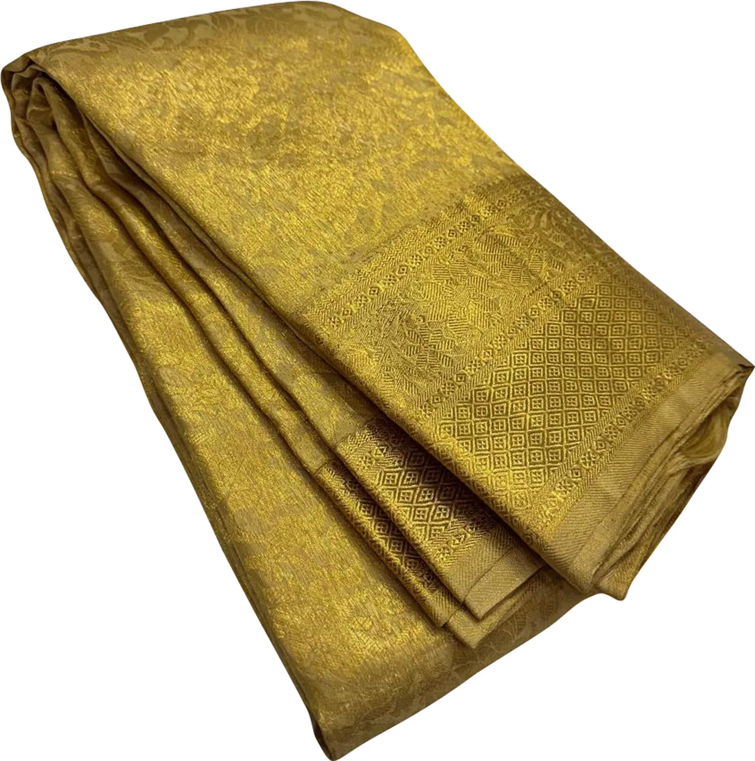 Exquisite Golden Handloom Kanjeevaram Silk Saree