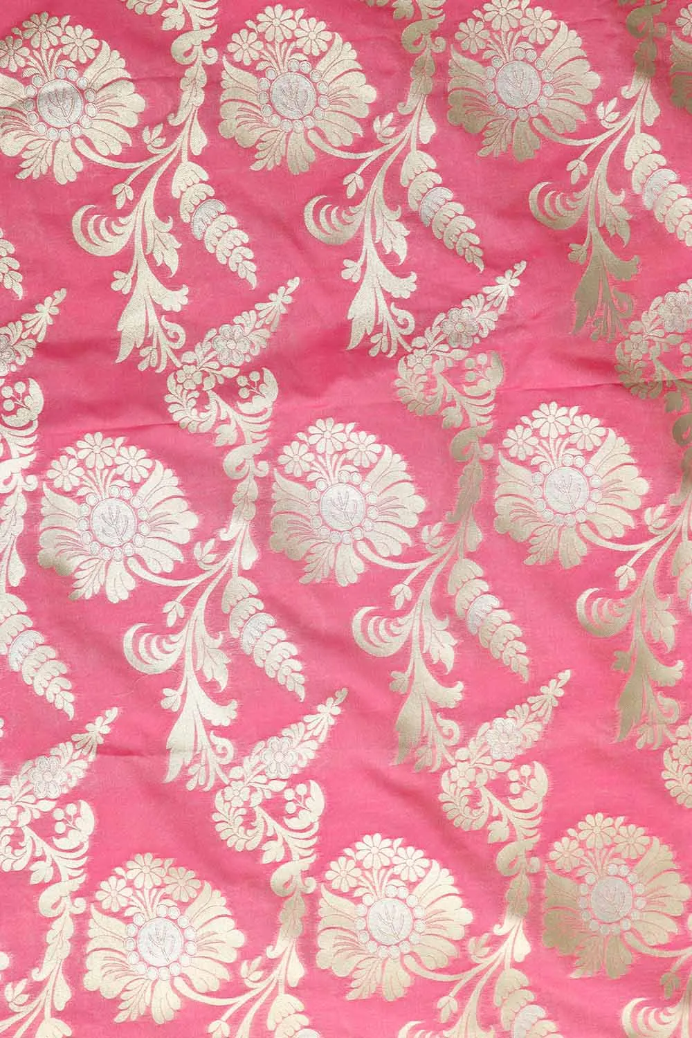 Exquisite Pink Banarasi Silk Fabric - 1 Mtr