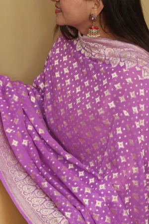 Exquisite Purple Banarasi Handloom Pure Georgette Dupatta