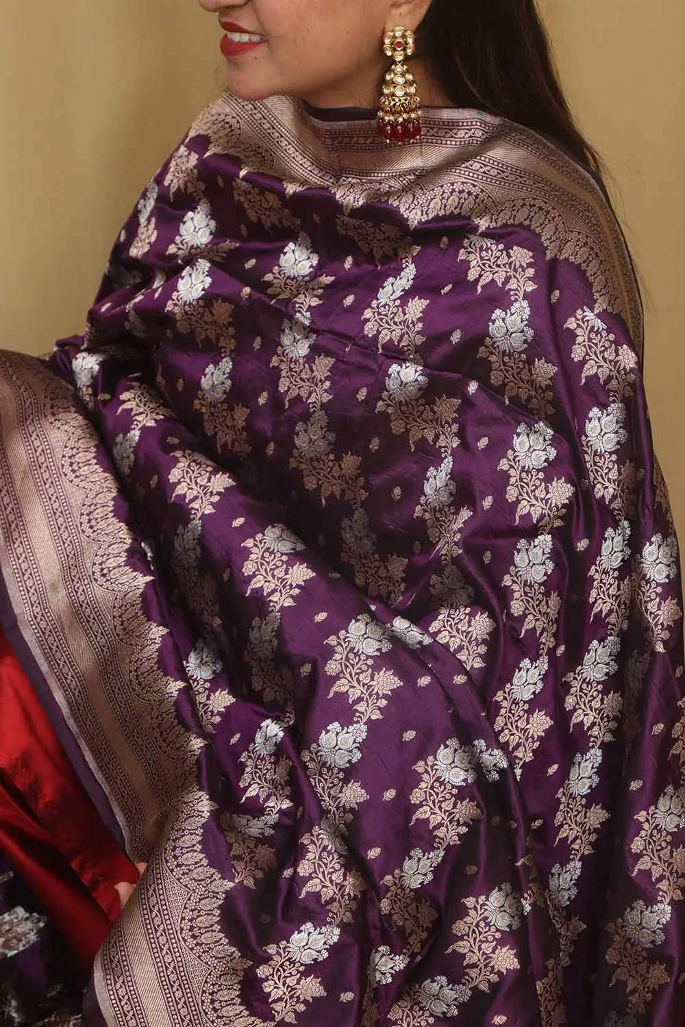 Exquisite Purple Banarasi Handloom Pure Katan Silk Dupatta