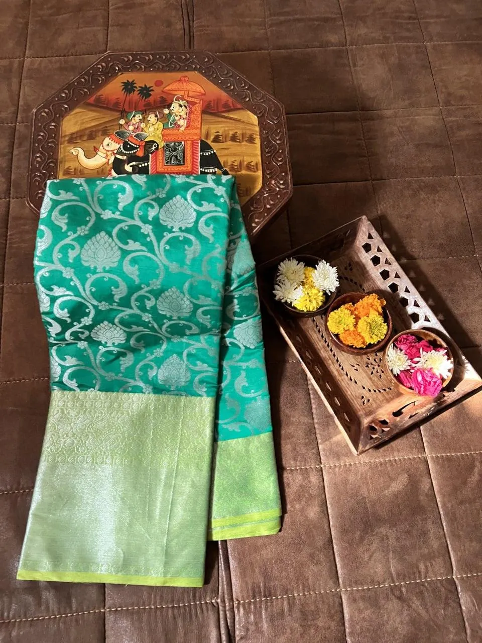 Exquisite Red and Green Silk Saree with Blouse