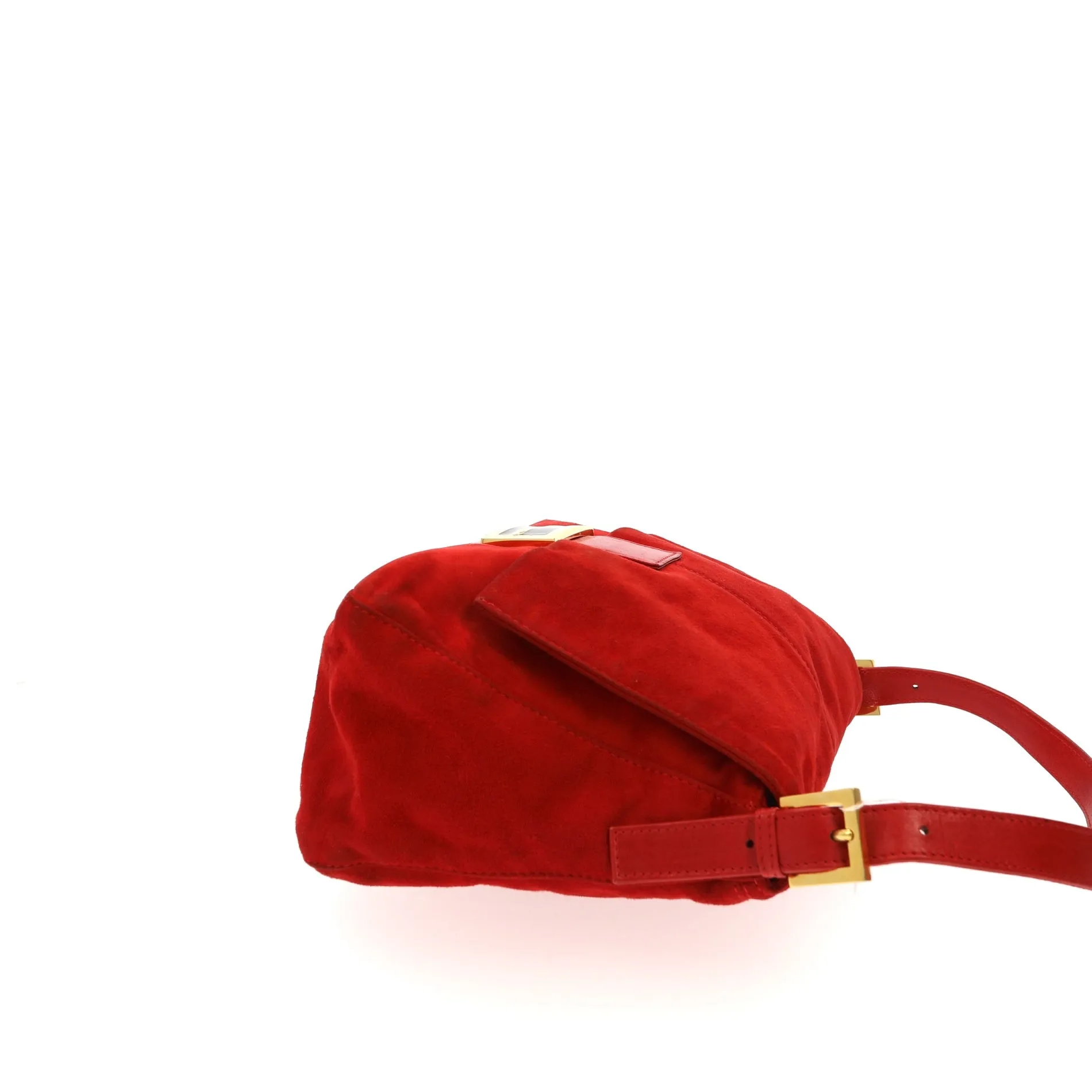 FENDI Mamma Baguette Shoulder Bag in Red Suede