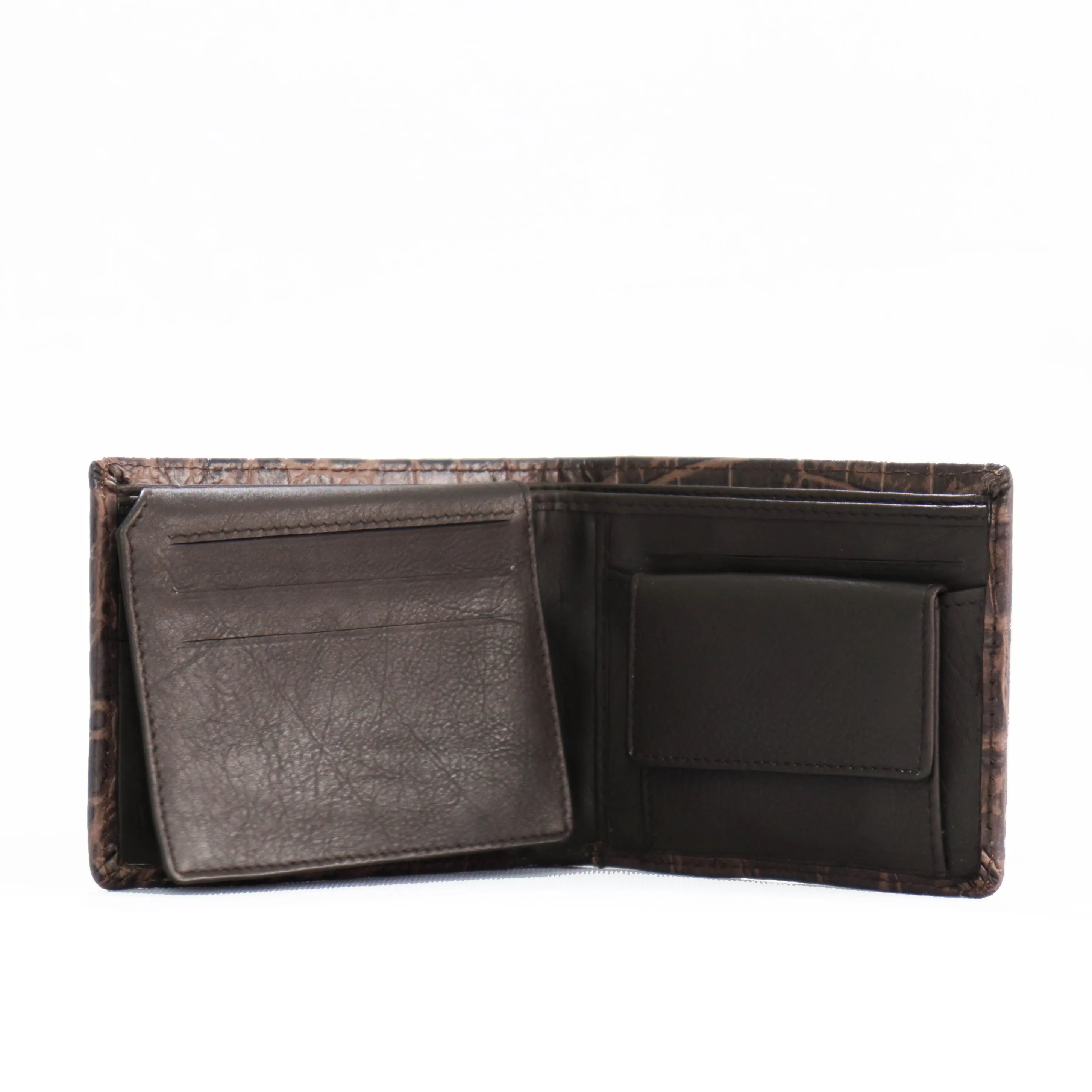 Genuine Leather Crocodile Embossed Men's Regular Wallet (Brown)