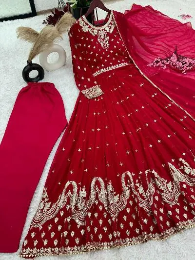Maroon Georgette Exquisite Work Anarkali Suit Set