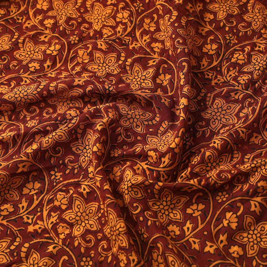 Maroon Traditional Floral Hand Block Print from India, Cotton Border Print, By the Yard #TK-31