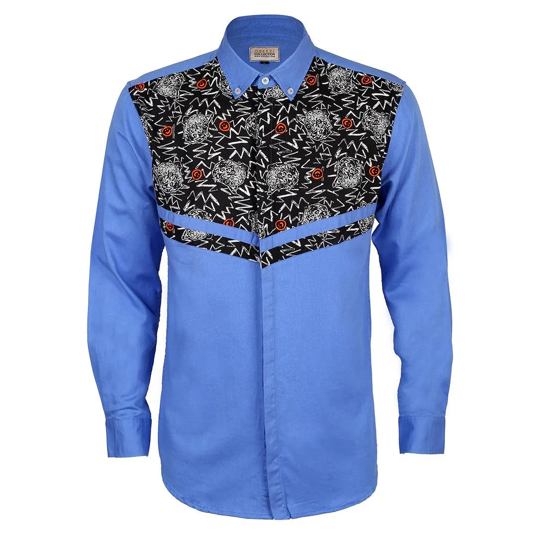 Obeezi Exquisite V Patterned Designed Shirt - Blue