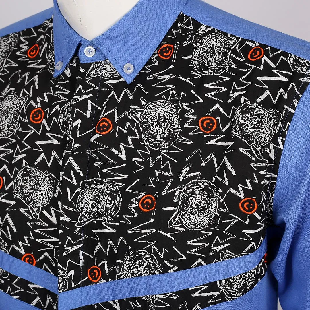 Obeezi Exquisite V Patterned Designed Shirt - Blue