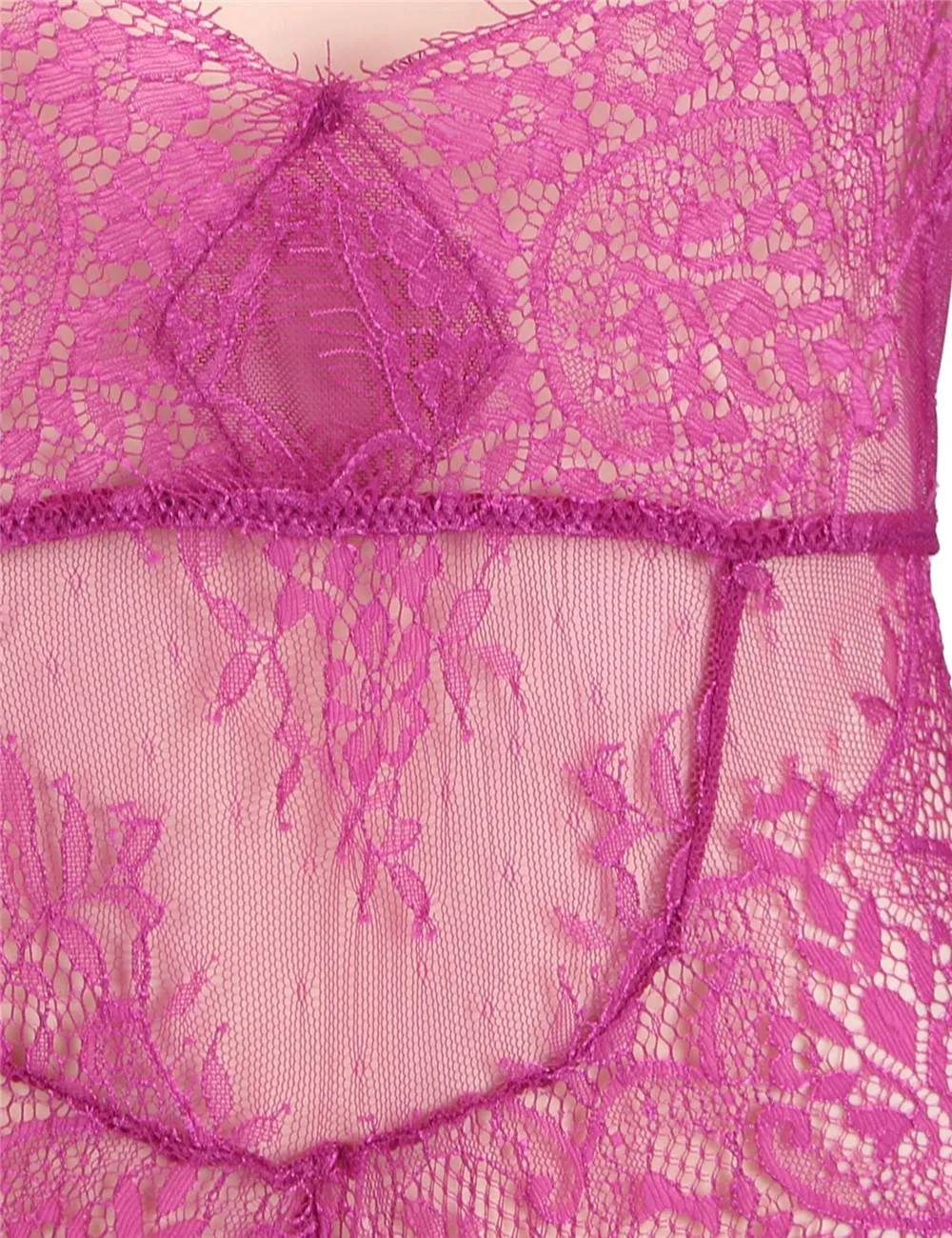 Plus Size Rose Red Exquisite Lace Sleeve Teddy
