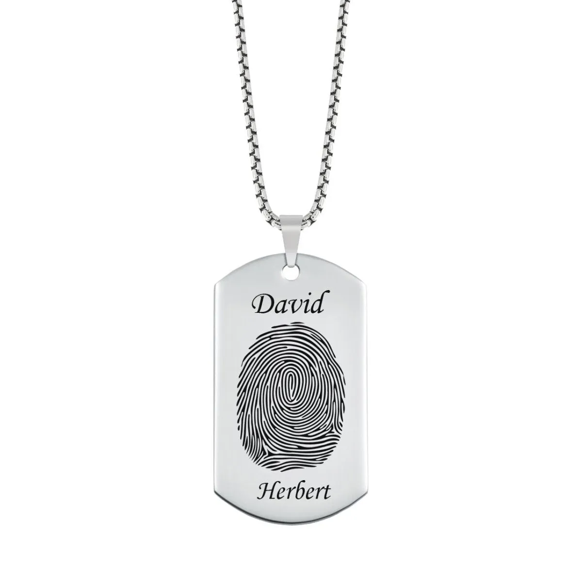 Polished Stainless Steel Fingerprint Dog Tag w/ First and Last Name