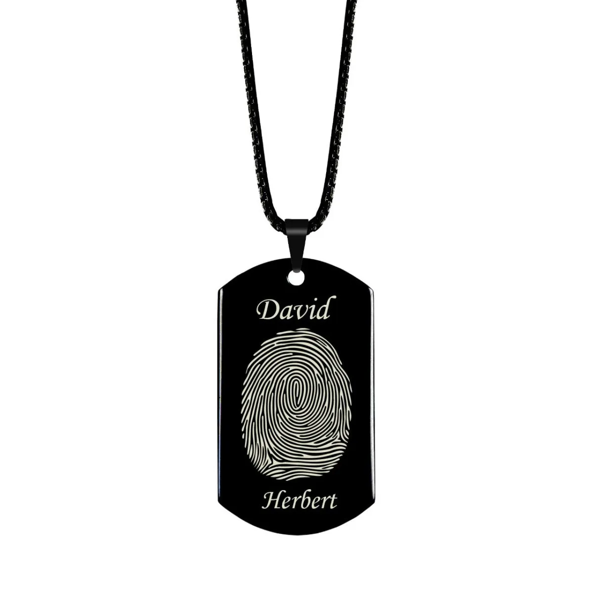 Polished Stainless Steel Fingerprint Dog Tag w/ First and Last Name