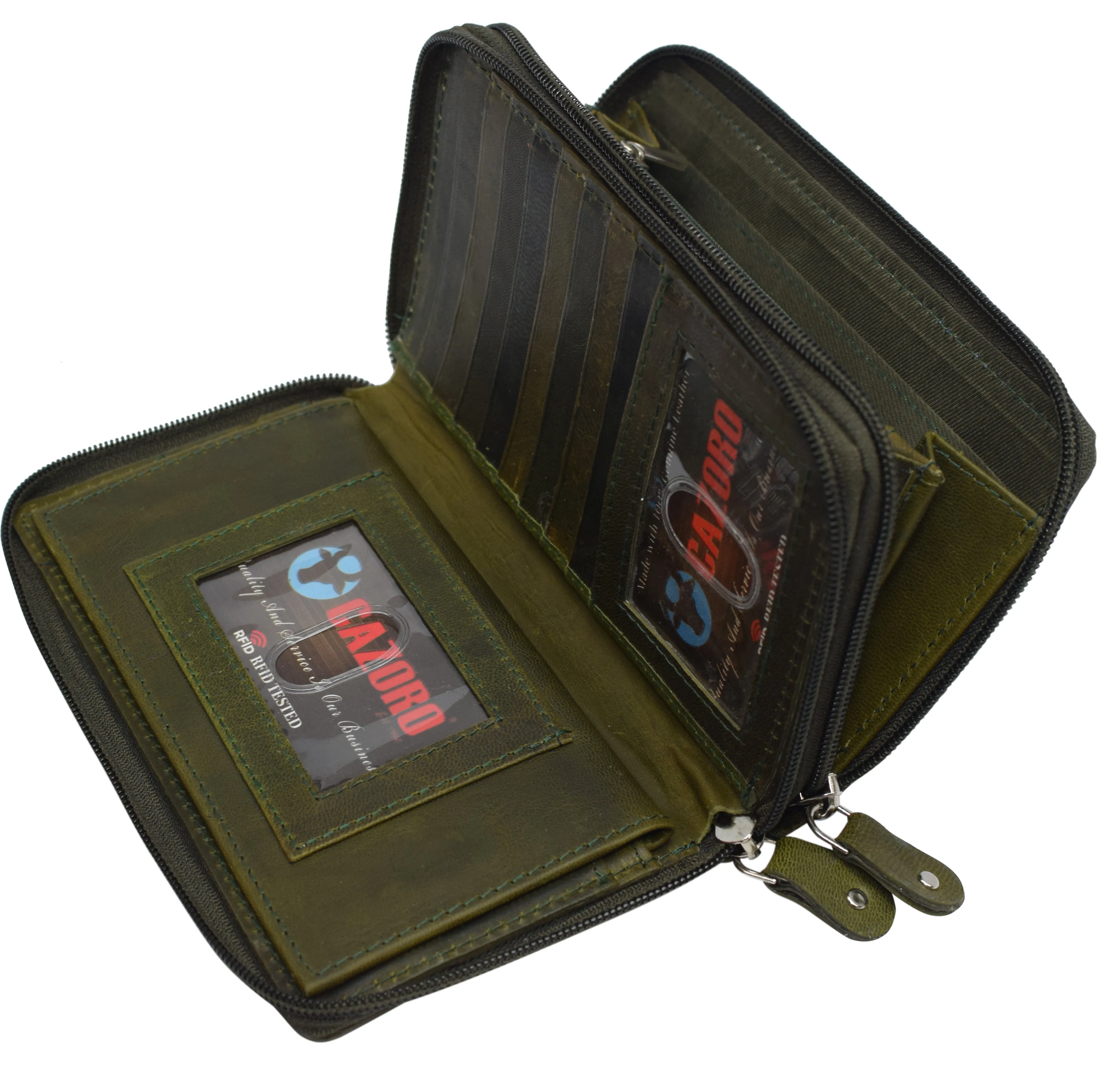 RFID Blocking Cellphone Wallet for Women Dual Zipper Long Purse with Removable Checkbook Holder