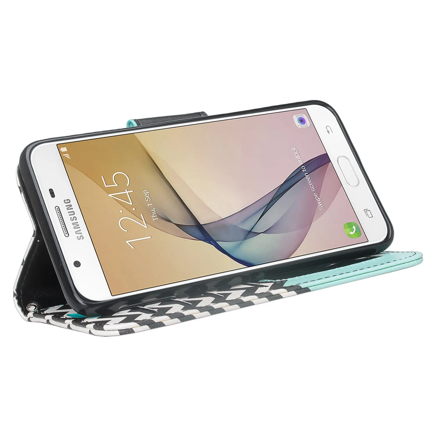 Samsung Galaxy J7 Prime 2016, G610, Galaxy On7 Case, Wrist Strap Pu Leather Magnetic Flip [Kickstand] with Slots - Teal Anchor