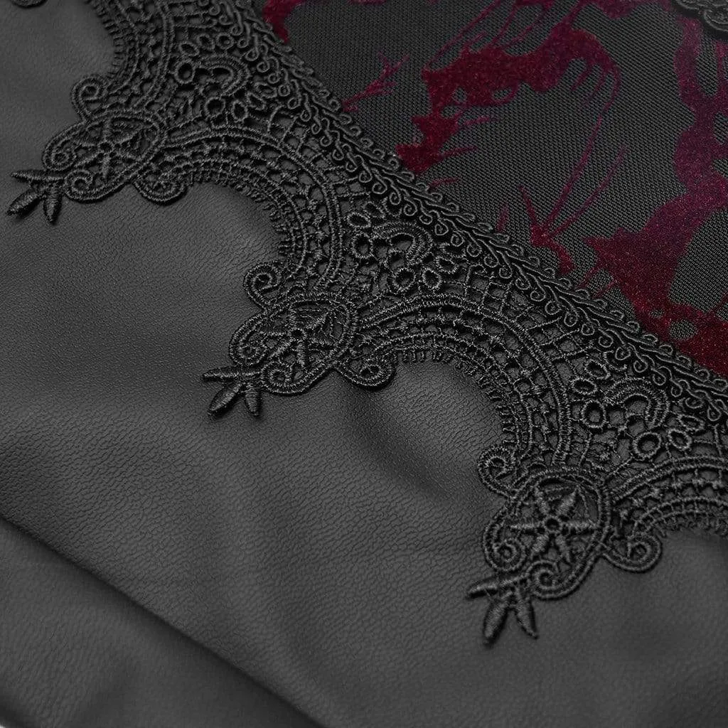 Women's Gothic Floral Sheer Faux Leather Leggings