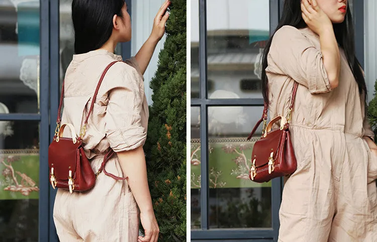 Womens Small Green Leather Shoulder Bag Satchel Backpack For Women