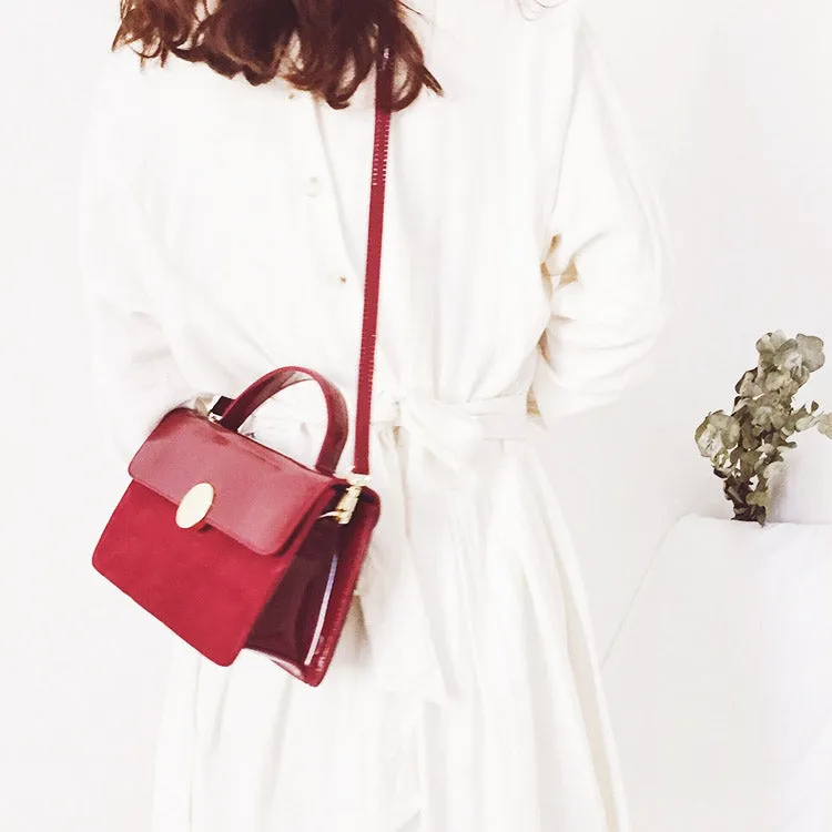 Womens Small Leather Satchel Bag Red Leather Crossbody Bags for Women