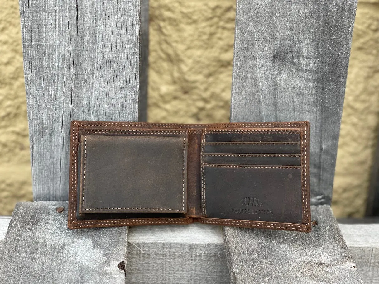 Zep-Pro IWT1CRZH-LSU Louisiana State University Tigers Brown “Crazy Horse” Leather Bi-fold Wallet