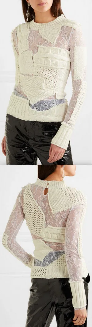 'Zora' Patchwork Lace and Cotton-Blend Knit Sweater